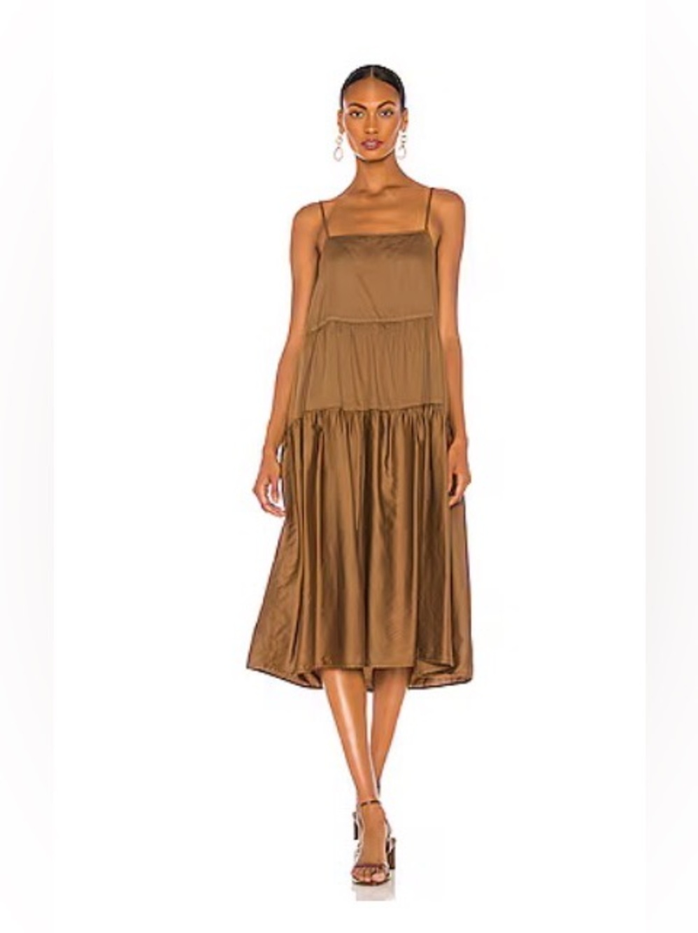 Enza Costa Cool Cotton Tiered Dress in Fatigued Brown / Mocha Size 2